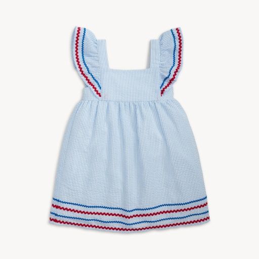 Magnetic Seersucker Stripe Flutter Sleeve Dress, Size: 2T