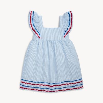 Magnetic Seersucker Stripe Flutter Sleeve Dress