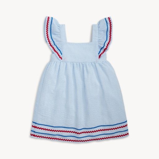 Magnetic Seersucker Stripe Flutter Sleeve Dress, Size: 2T