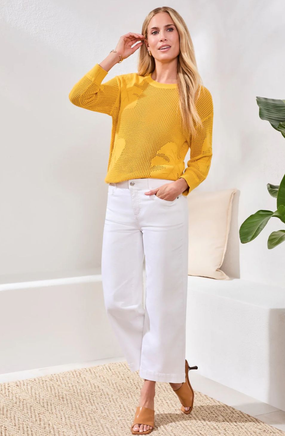 Tribal Audrey Wide Leg Crop Jean White