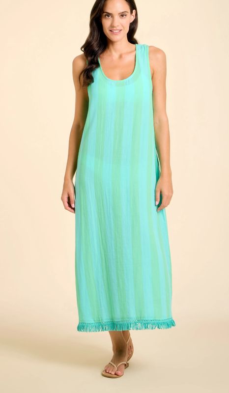 Sitano Positano Midi Tank Dress - Blue/Green Cabana Stripes