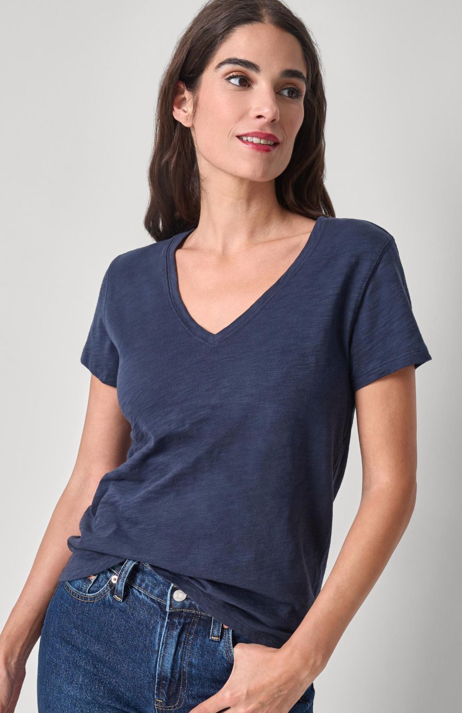Lilla P V-Neck Short Sleeve Back Seam Tee : Navy