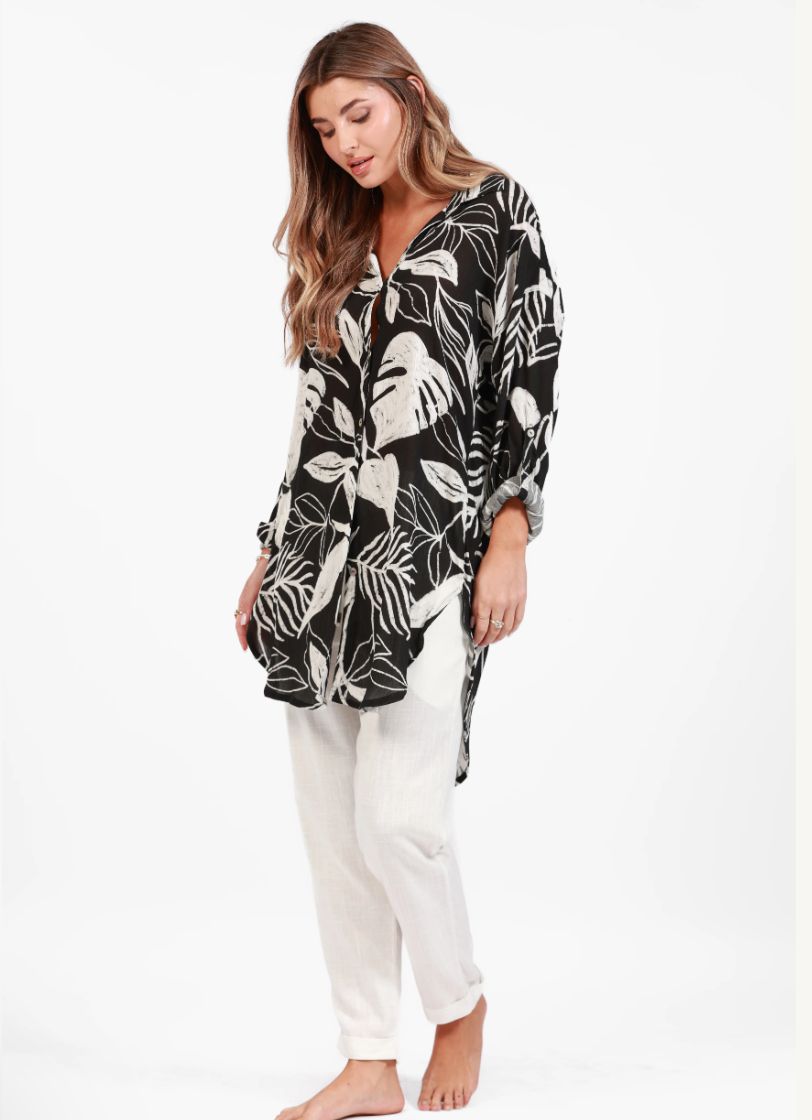 Salty Weekend Monaco Uber Print Shirt Dress Black