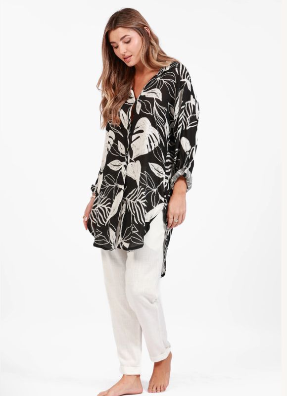 Salty Weekend Monaco Uber Print Shirt Dress Black