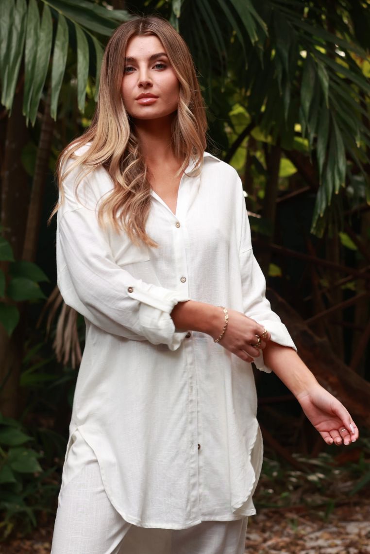 Salty Weekend Antigua Linen Long Shirt Cover Up