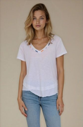 CHRLDR Embroidered Ava V Neck T-Shirt