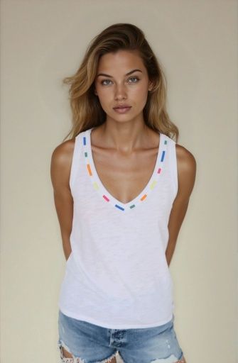 CHRLDR Embroidered Aliya Perfect Sleeveless V Neck White