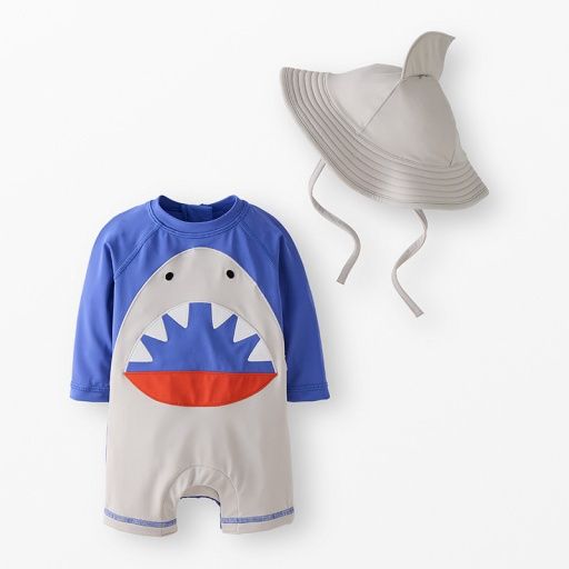 Hanna Andersson Baby Boy Swimsuit Shark, Colour: Shark Smile, Size: 50 (0-3 months)