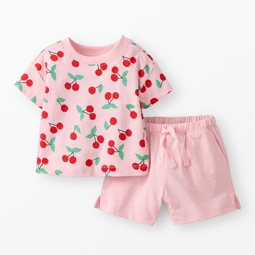 Hanna Andersson Tee & Short Set Cherries on Pink, Colour: CHERRIES ON LIGHT PINK, Size: 60 (3-6 months)