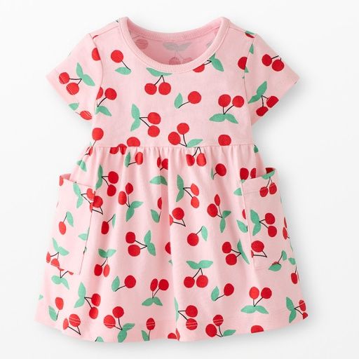 Hanna Andersson Playtime Dress Cherries on Pink, Colour: CHERRIES ON LIGHT PINK, Size: 50 (0-3 months)