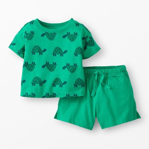 Hanna Andersson Tee & Short Set Turtles on Green