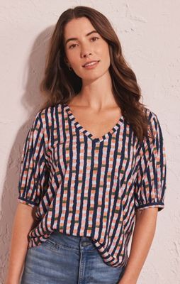 Nic + Zoe Elbow Sleeve Reef Stripe Tee