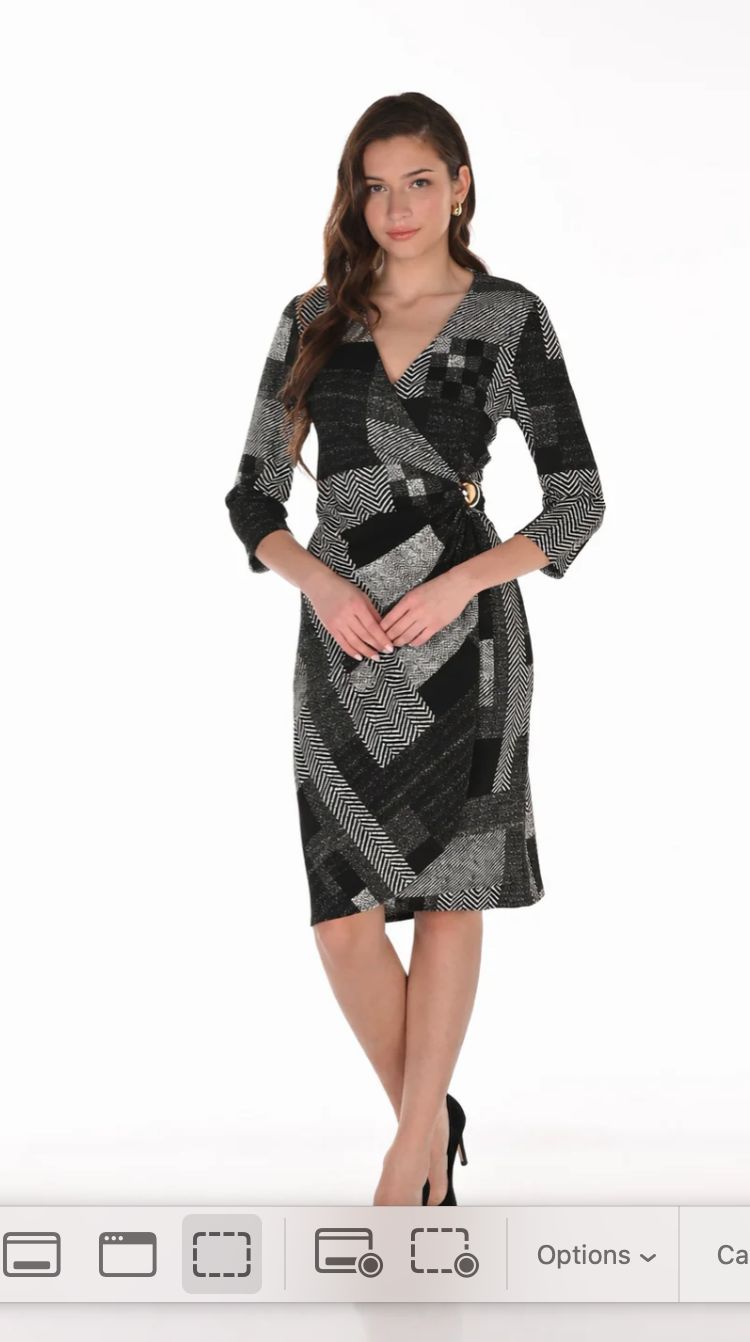 Frank Patchwork Faux Wrap Dress Black/Cream