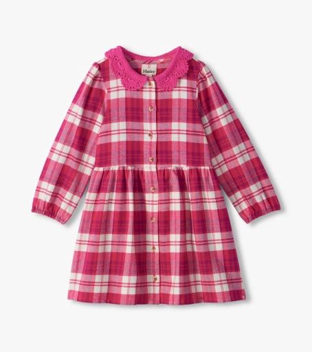 Hatley Pink Brushed Plaid Button Down Dress