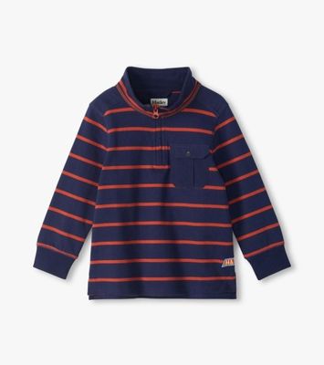 Hatley Navy and Orange Stripes 1/4 Zip Mock Neck
