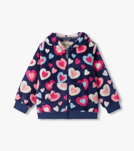 Hatley Bunches of Hearts Fleece Zip-up Hoodie, Size: 2