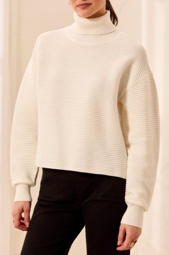 Tribal Turtleneck High Low Sweater Cream