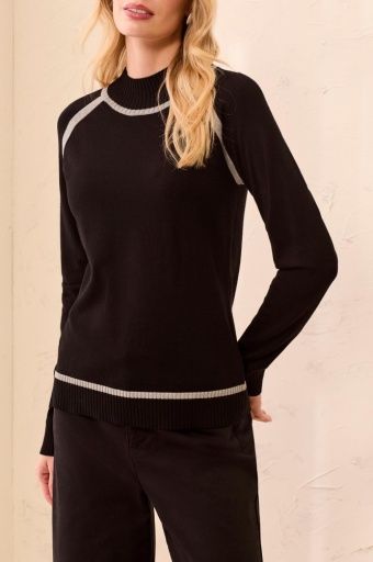 Tribal Longsleeve Mock Sweater w/ Tipping Detail, Colour: Black, Size: XS