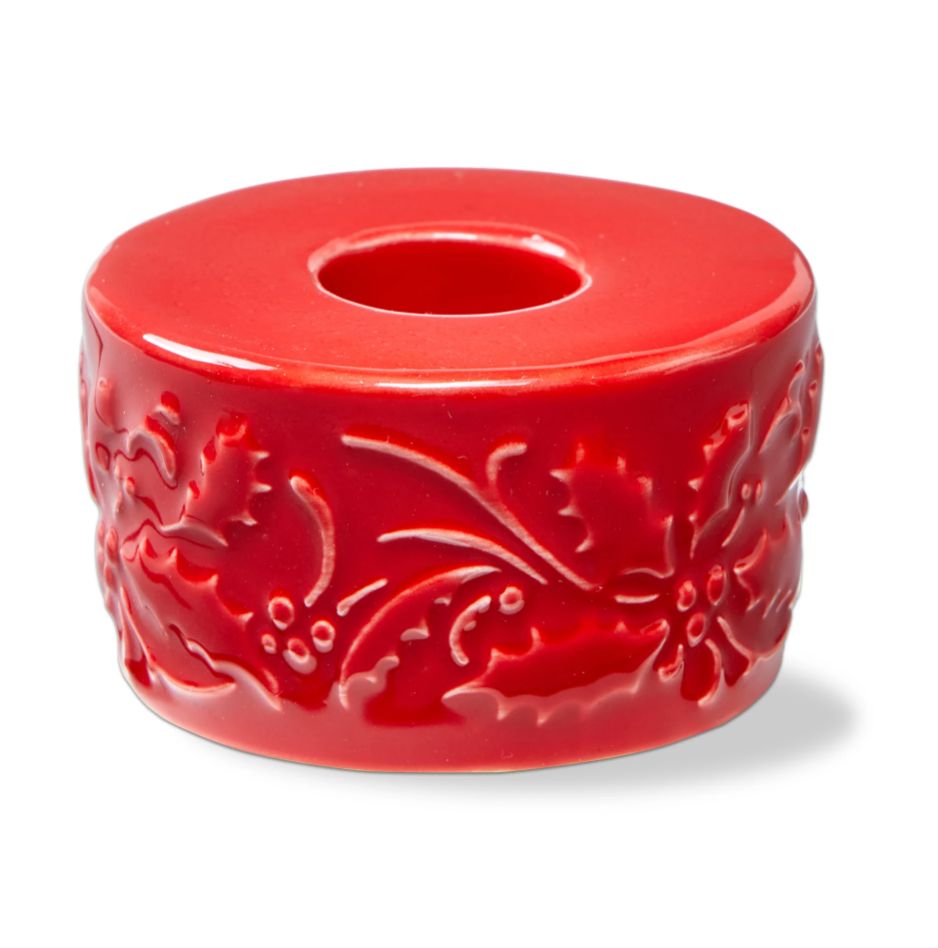 Christmastime Ceramic Taper Holder, Color: Red