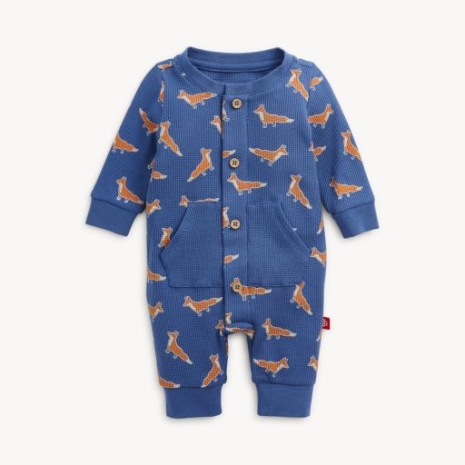 Magnetic Waffle Foxes Romper, Size: 0-3M