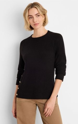 Nic + Zoe Side Button Waffle Top Black, Size: XS