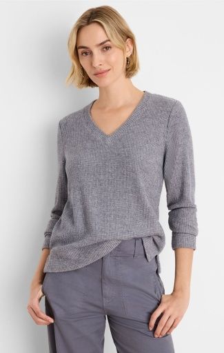 Nic + Zoe Soft Waffle Thermal Top Slate, Size: XS