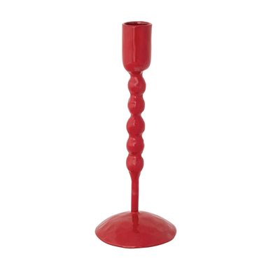 Hand-Forged Enameled Cast Iron Taper Holder, Red
