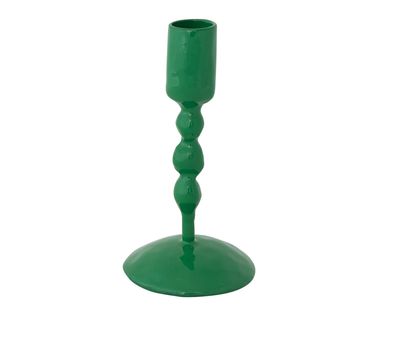 Hand-Forged Enameled Cast Iron Taper Holder, Green