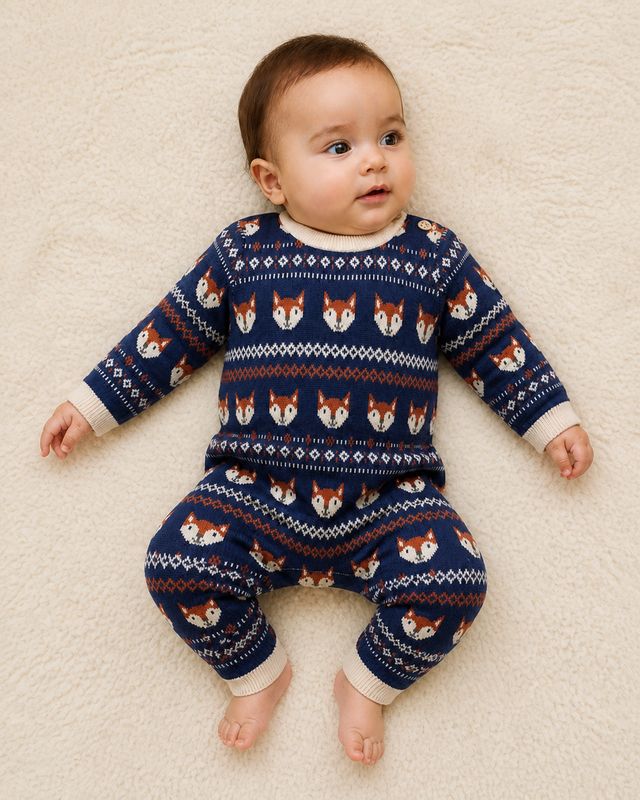 Fox Baby Knit Jumpsuit (Organic Cotton)