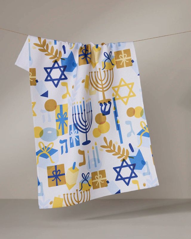 Geometry Hanukkah is Here Tea Towel