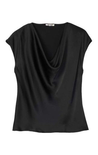 Nic + Zoe Drape Neck Day Gloss Tee Black Onyx, Size: XS