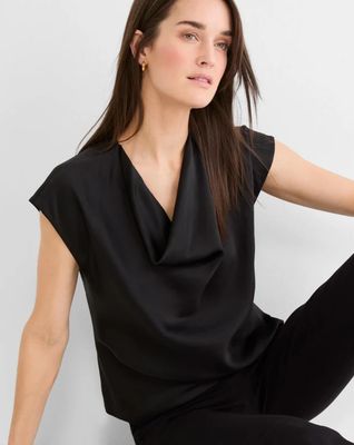 Nic + Zoe Drape Neck Day Gloss Tee Black Onyx