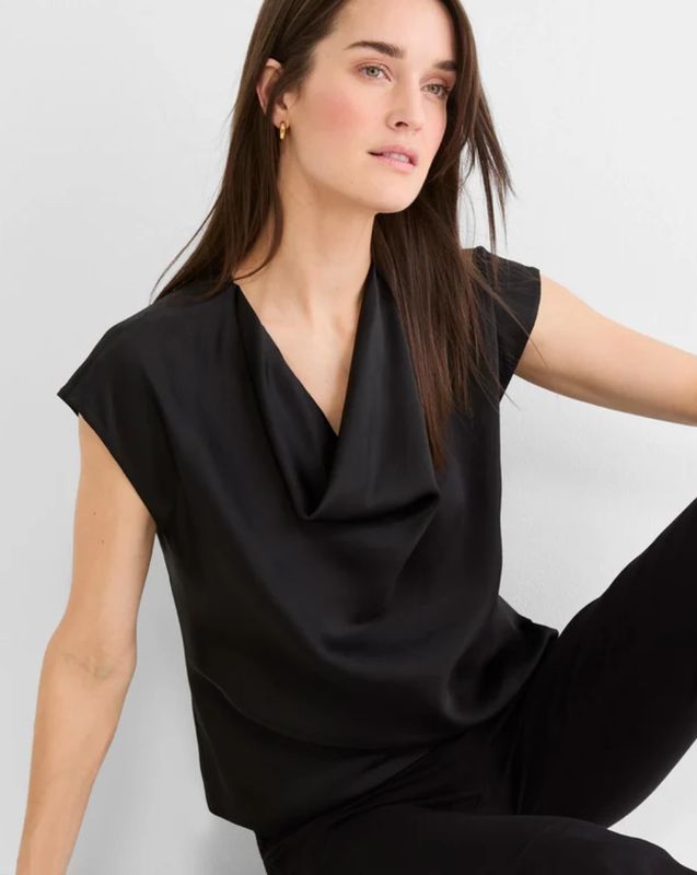 Nic + Zoe Drape Neck Day Gloss Tee Black Onyx