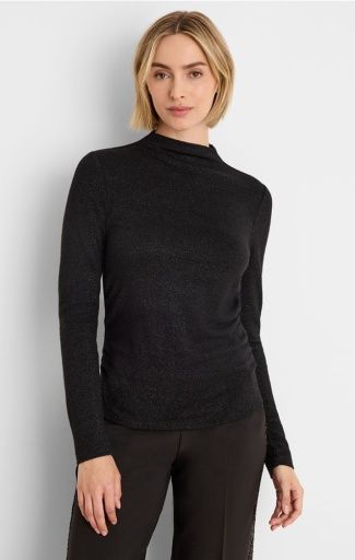 Nic + Zoe Everyday Sparkle Ruched Top Black Onyx
