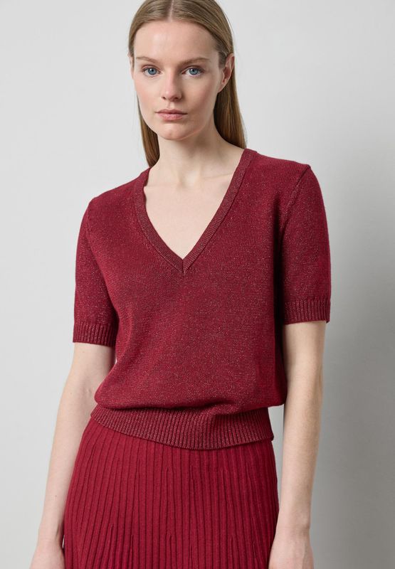 Lilla P Short Sleeve V-Neck Sparkle Sweater Wineberry Sparkle
