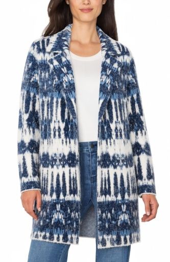 Liverpool Open Front Coatigan Sweater Navy White Multi