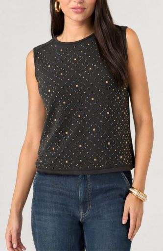 Liverpool Sleeveless Embellished Tank Black