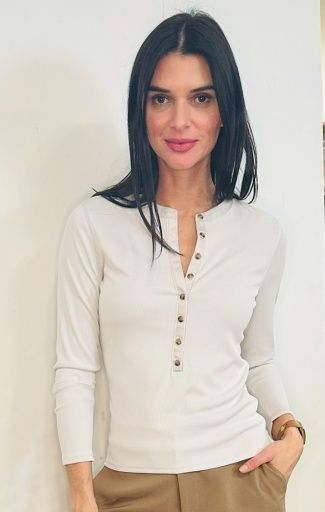 Nic + Zoe Rib Trimmed Henley Sugar Cookie