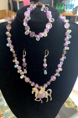 Winged Horse: Necklace, Bracelet, Earring Set