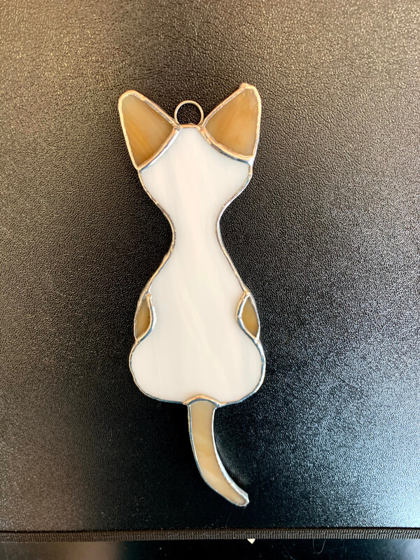 Glass Orange and White Cat Ornament