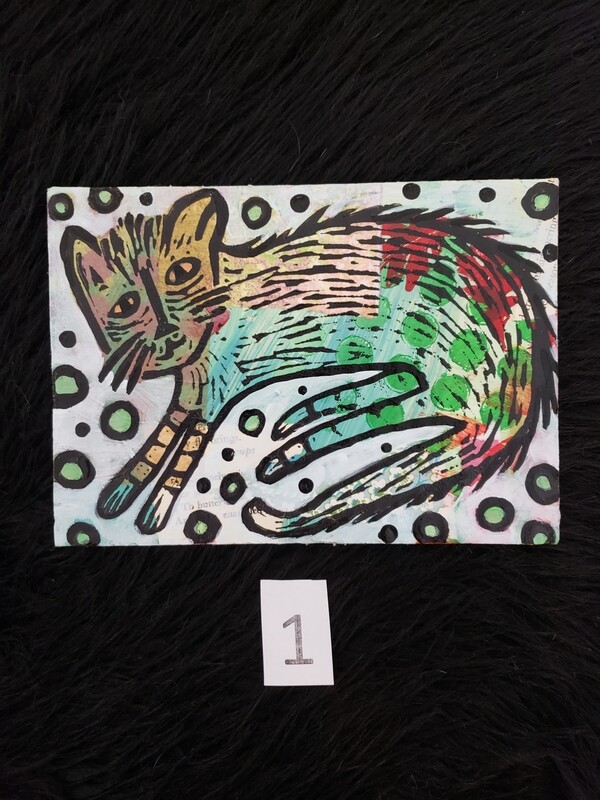 Cat Monoprint: Lounging Cat - Kym Moreland-Garnett