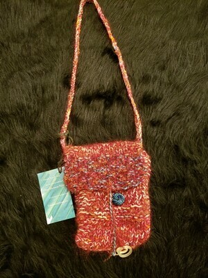 Cell phone satchel with scissor charms-Knitted Bags by Hazel