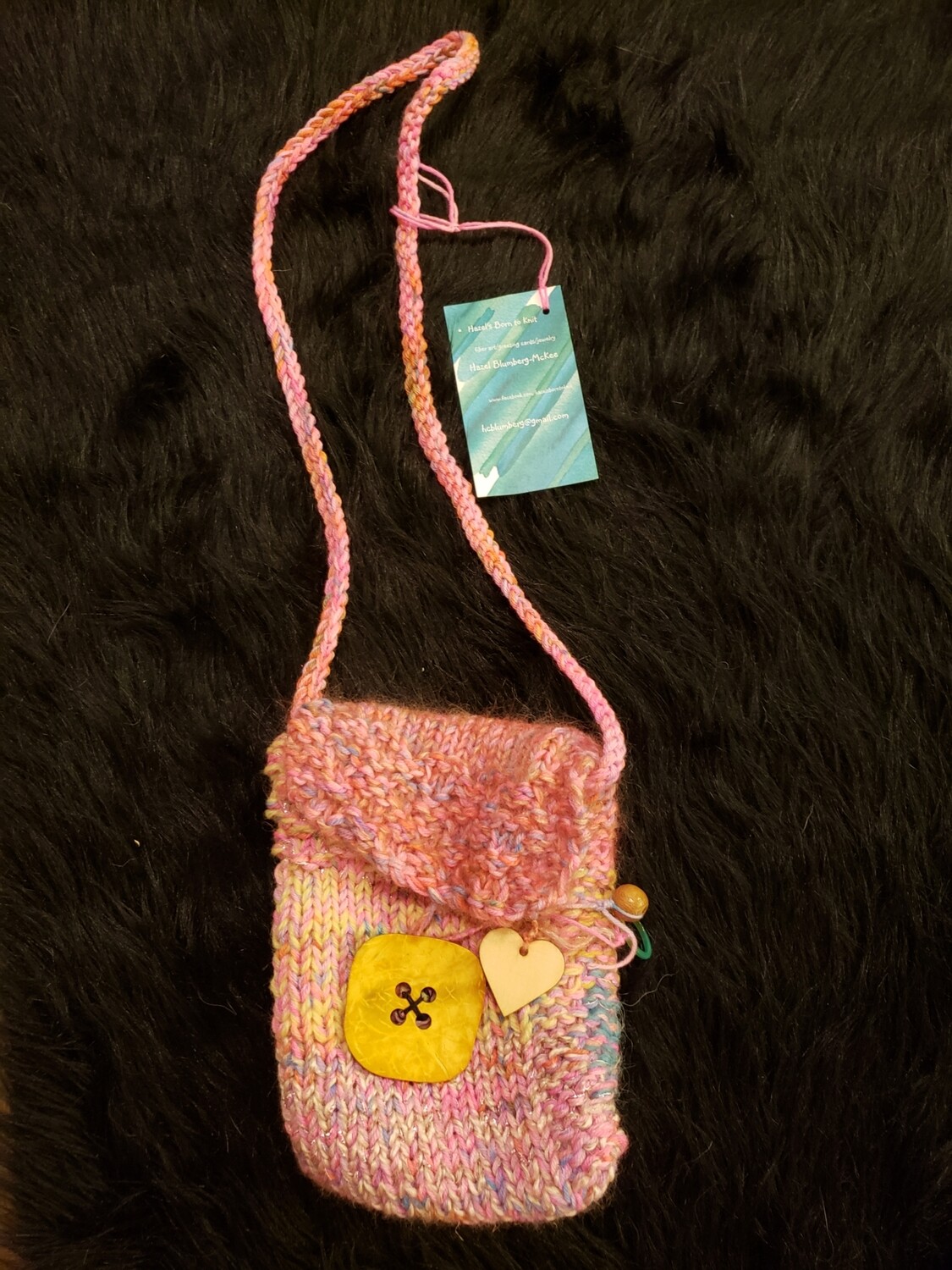 Cell phone satchel with giant wooden button-Knitted Bags by Hazel