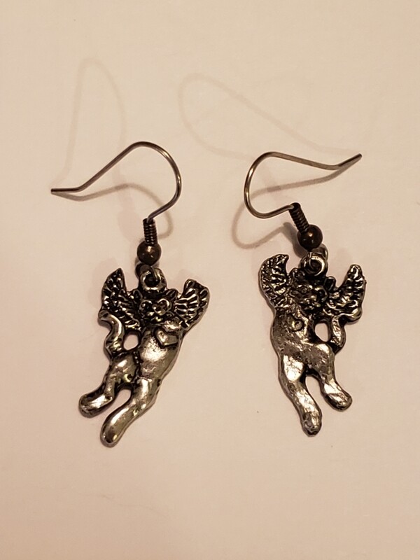 Pewter Angel Cat Earrings- Diane Sams
