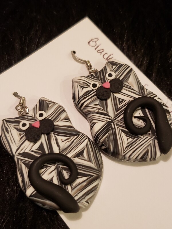 Black and White Kitty Earrings
