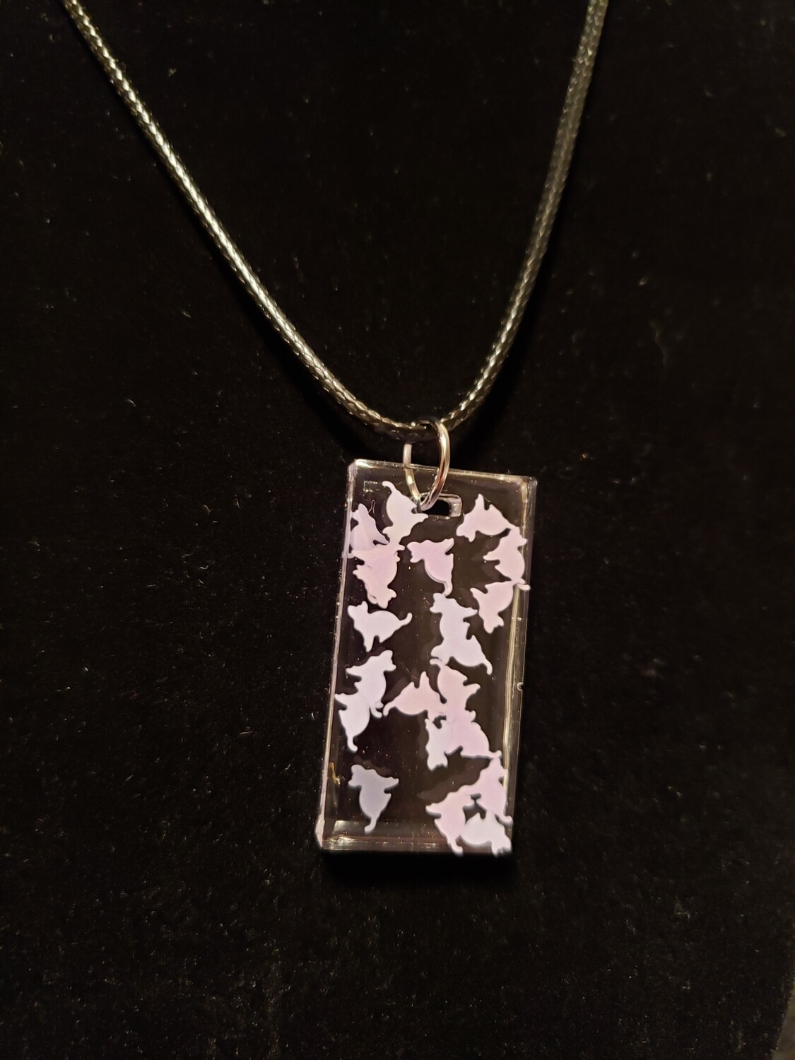 Cat Purple Confetti Resin Rectangle Charm on Rope