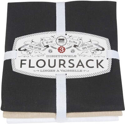 Now Designs Floursack Dishtowels (Set of 3) - Black/Oyster/White
