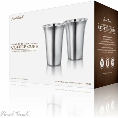 Final Touch | Double-Walled 12oz Stainless Steel Coffee Cups (Set of 2)
