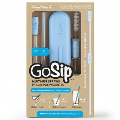 Final Touch GoSip Multi-Use Straws | Blue/Borosilicate Glass