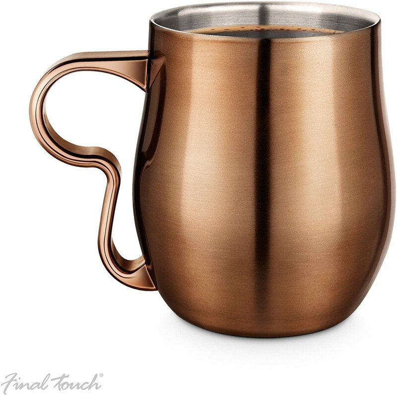 Final Touch | Double-Wall 17oz Curvy Cup - Brushed Burnt Copper